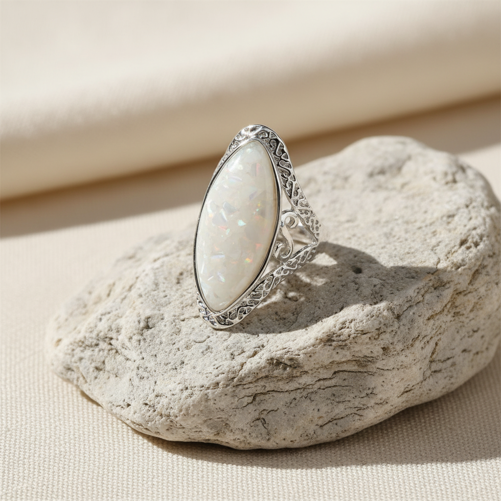 Vintage White Opal Silver Ring