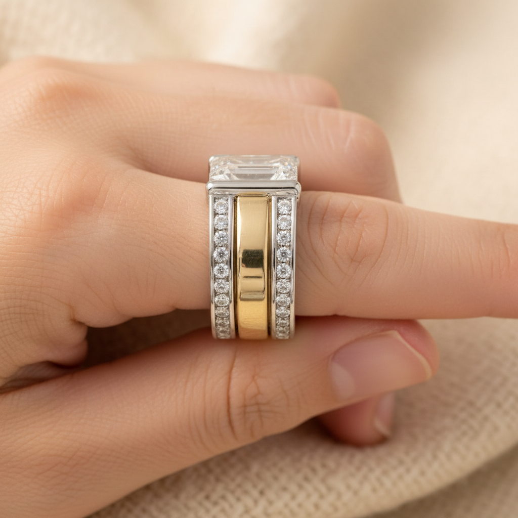 Vintage Two-Tone Silver & Gold Crystal Ring