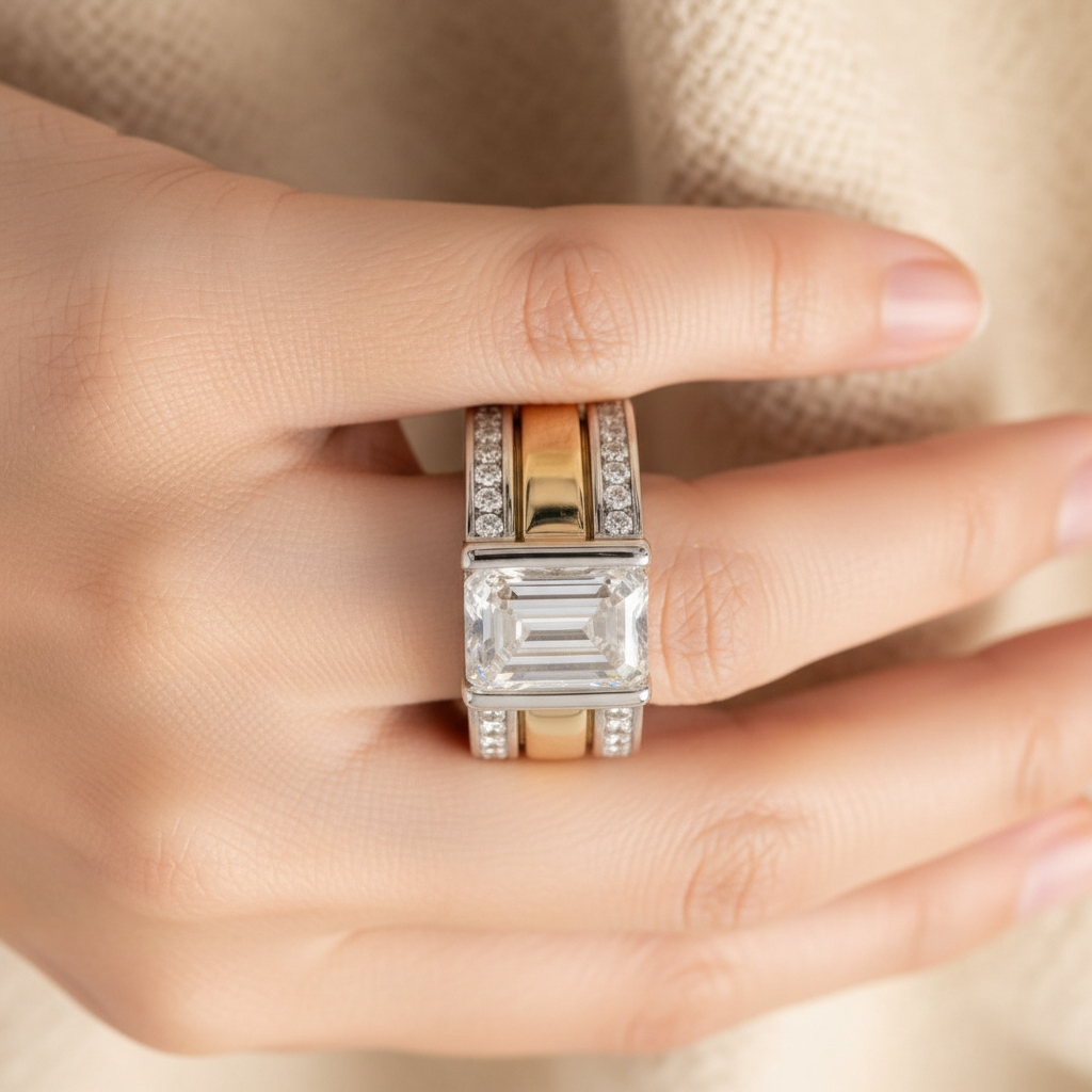 Vintage Two-Tone Silver & Gold Crystal Ring