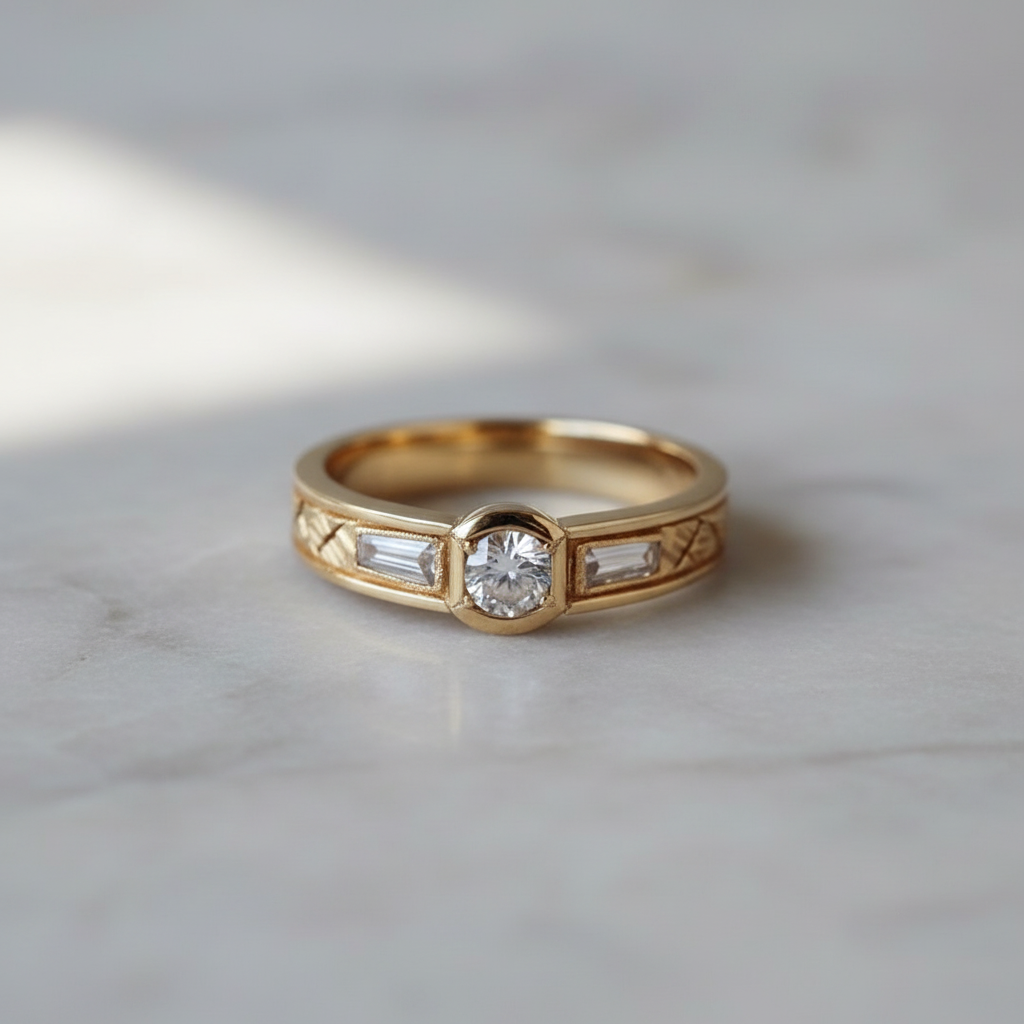 Golden Zirconia Statement Ring