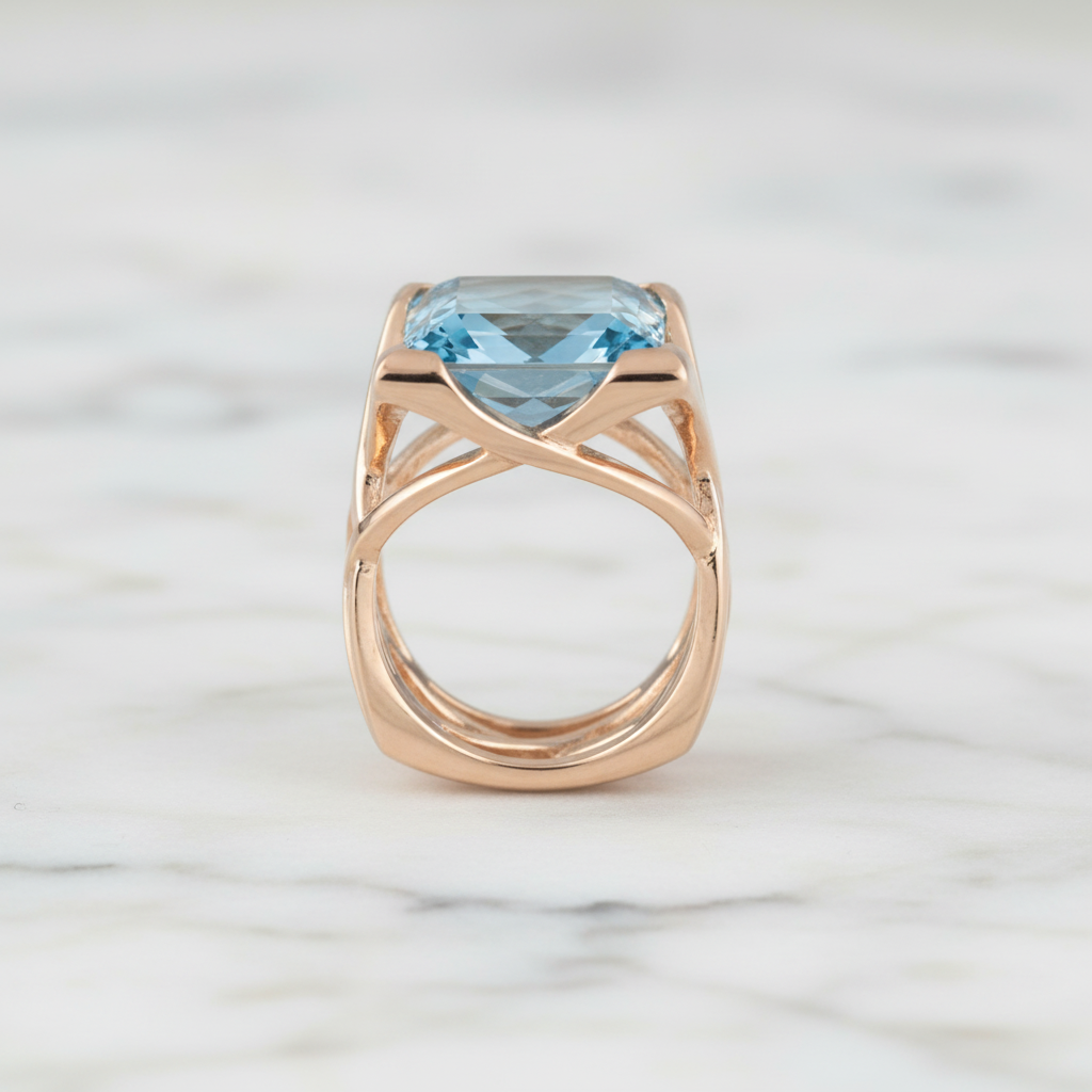 Vintage Rose Gold Blue Zirconia Ring