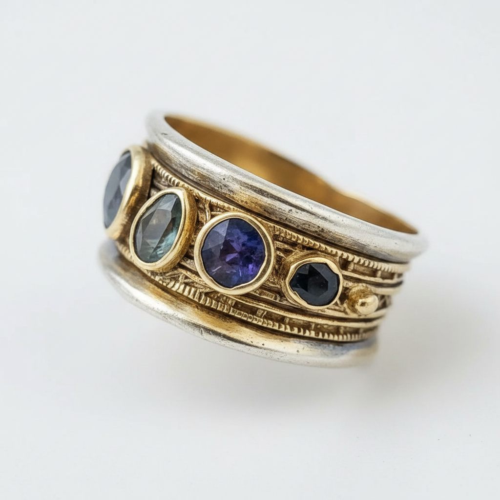 Gold Inlaid Blue Stone Ring