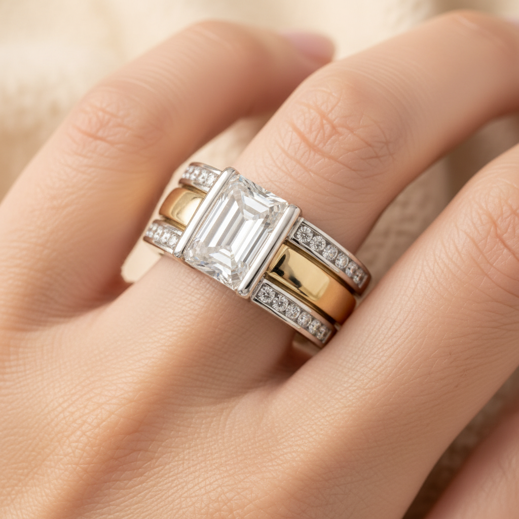 Vintage Two-Tone Silver & Gold Crystal Ring