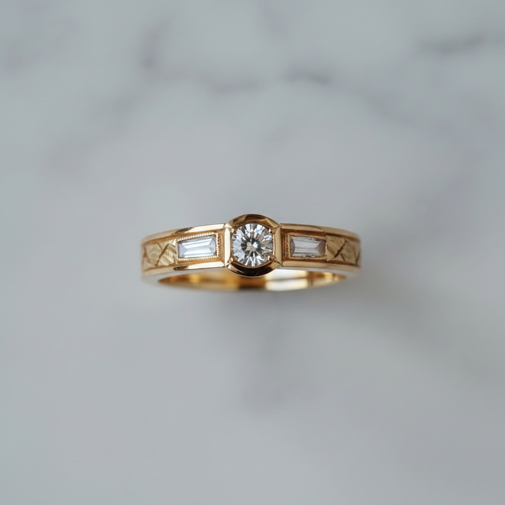 Golden Zirconia Statement Ring