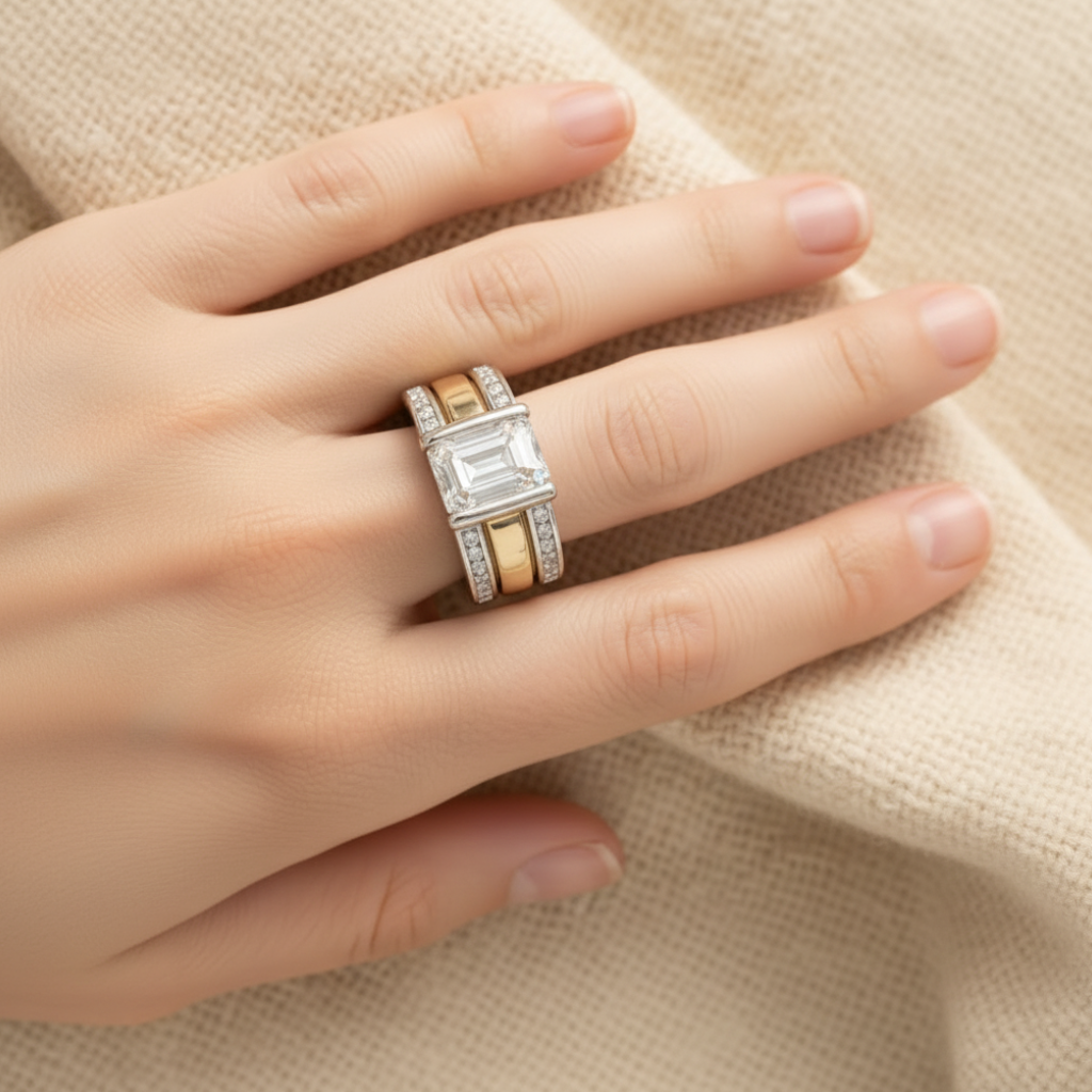 Vintage Two-Tone Silver & Gold Crystal Ring