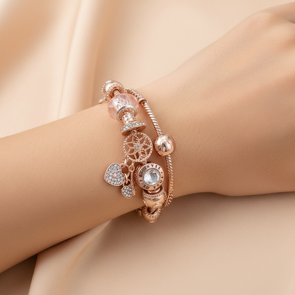 Dreamcatcher Bracelet with Charms  | Rose gold,  Sterling Silver