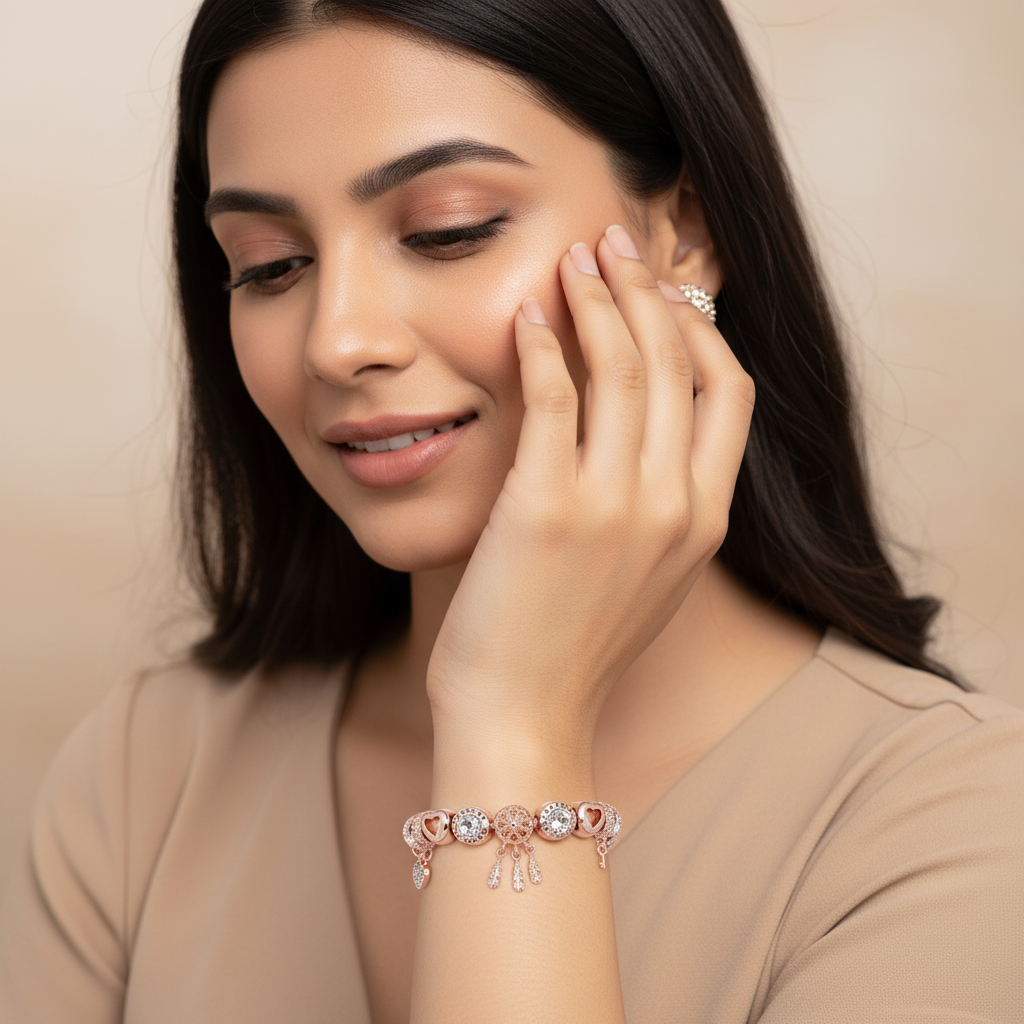 Dreamcatcher Bracelet with Charms  | Rose gold,  Sterling Silver