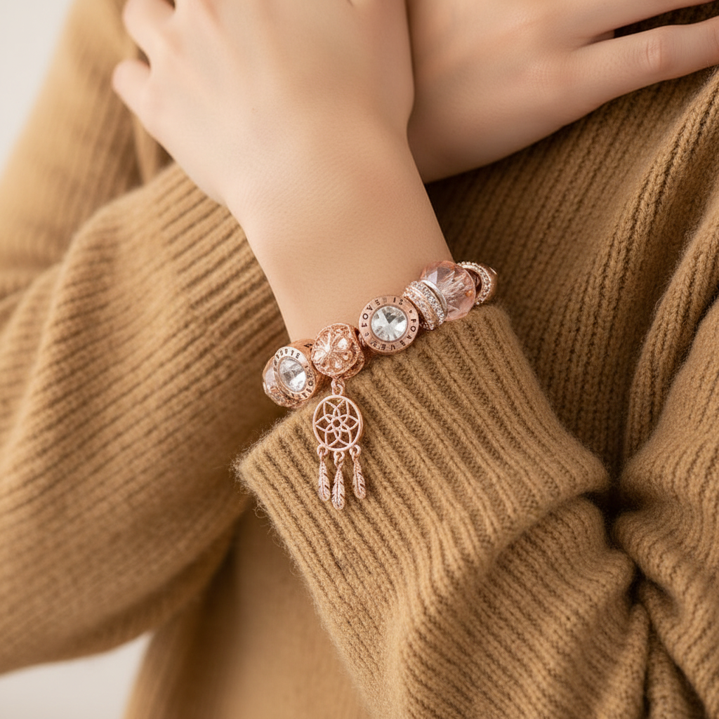 Dreamcatcher Bracelet with Charms  | Rose gold,  Sterling Silver
