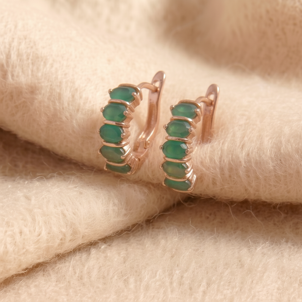 Natural Green Agate Ring & Hoop Earring Set in Sterling Silver