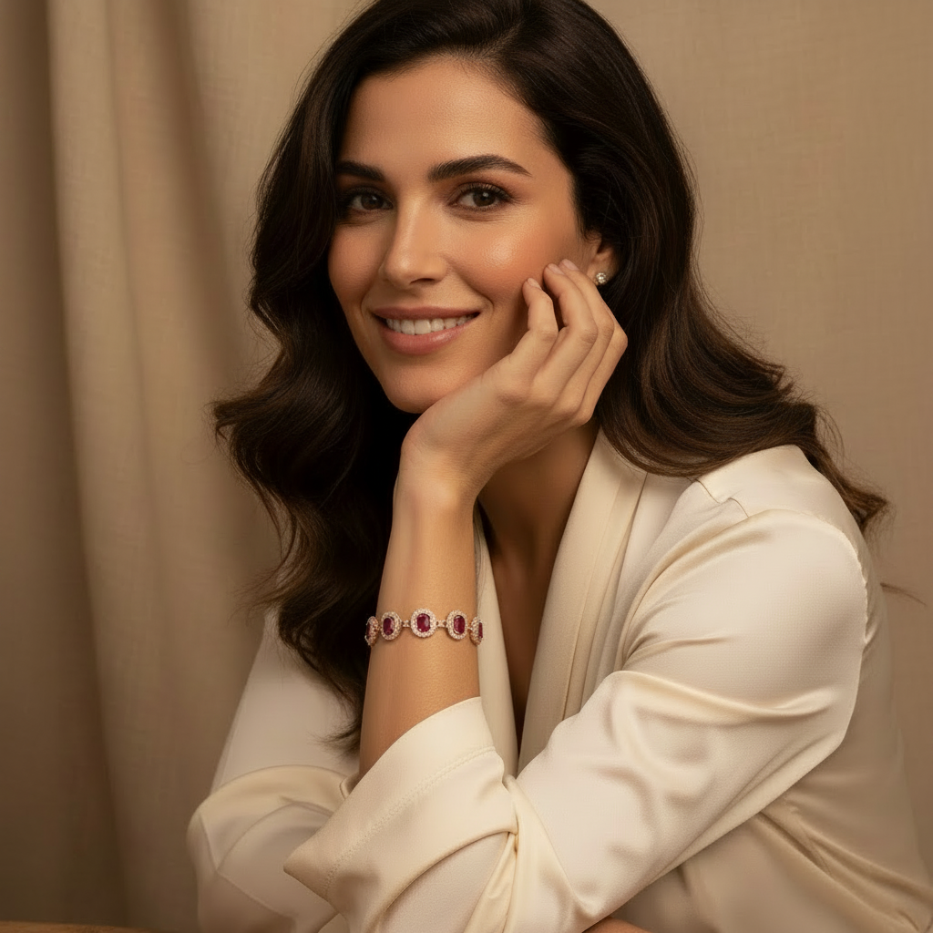 Natural Ruby Station Bracelet  | in Sterling Silver
