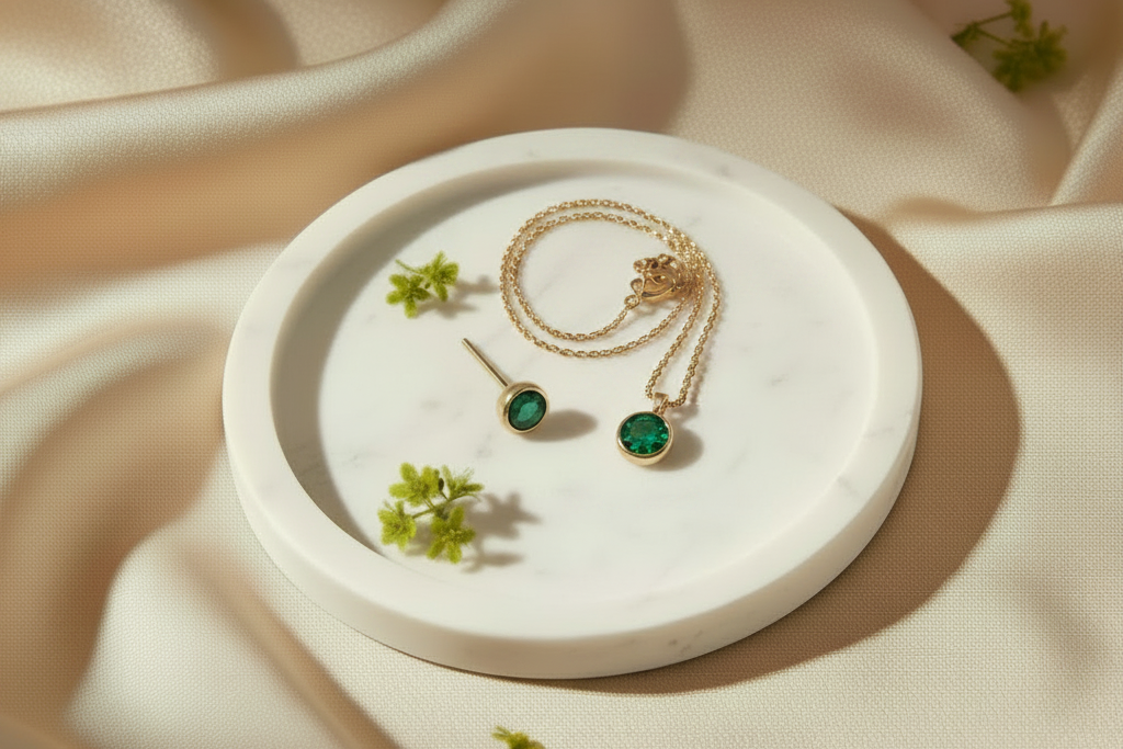 Emerald Birthstone Studs in Gold
