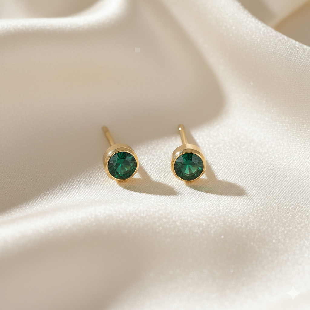 Emerald Birthstone Studs in Gold