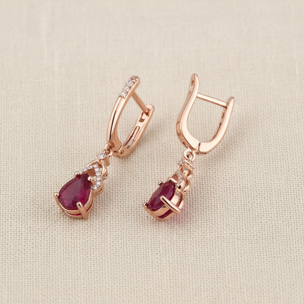 Composite Ruby Pear Drop Earrings in Rose Gold-Plated Sterling Silver