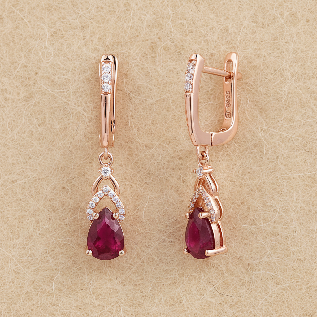 Composite Ruby Pear Drop Earrings in Rose Gold-Plated Sterling Silver