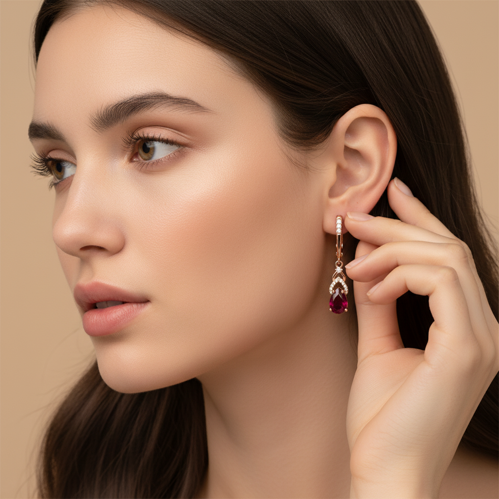 Composite Ruby Pear Drop Earrings in Rose Gold-Plated Sterling Silver