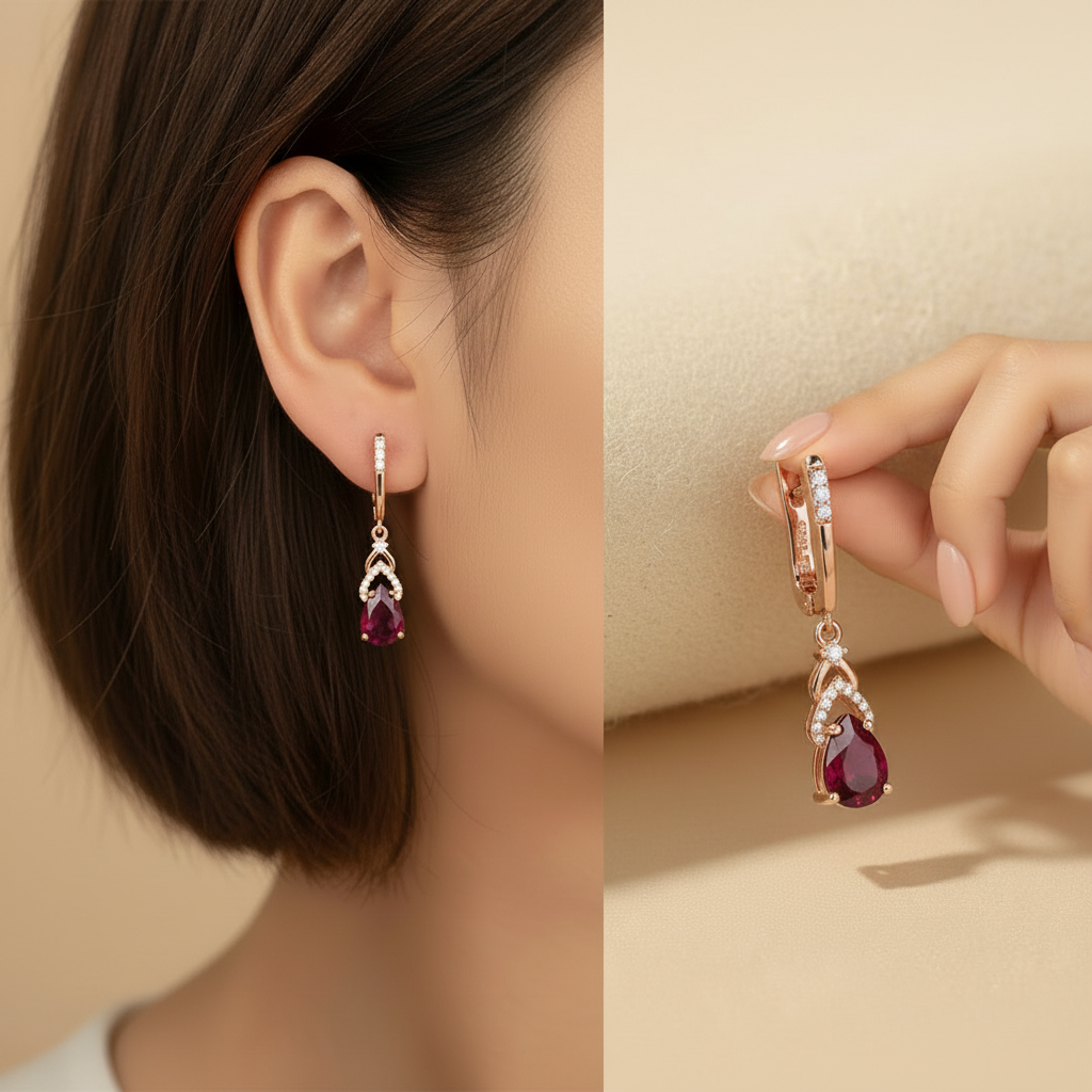 Composite Ruby Pear Drop Earrings in Rose Gold-Plated Sterling Silver