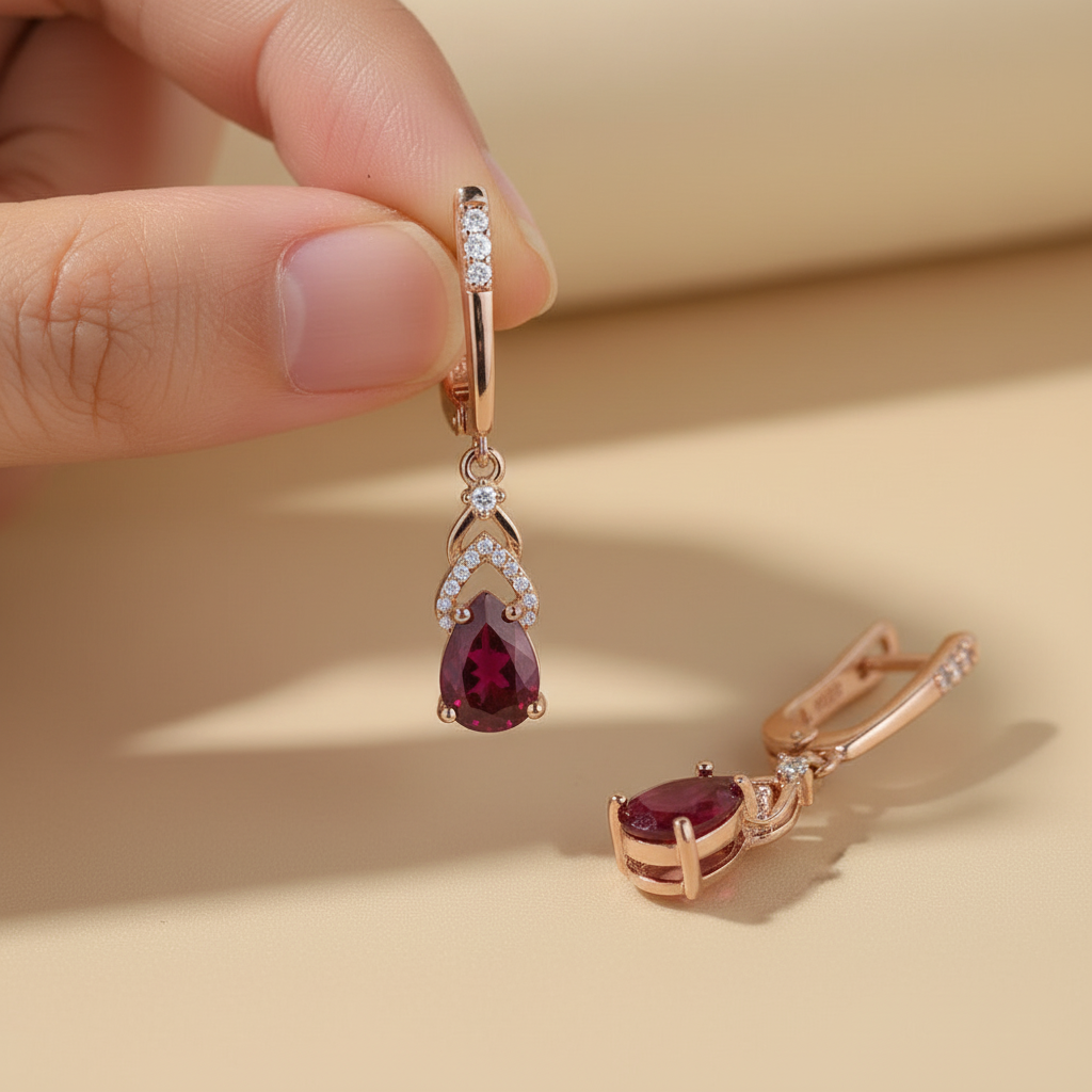 Composite Ruby Pear Drop Earrings in Rose Gold-Plated Sterling Silver