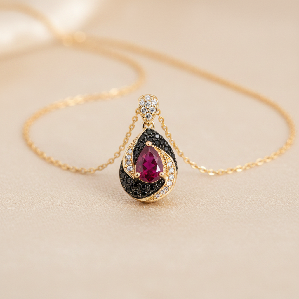 Vintage Pear Ruby Pendant in Sterling Silver