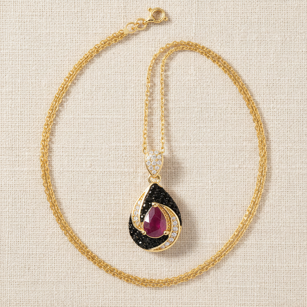 Vintage Pear Ruby Pendant in Sterling Silver