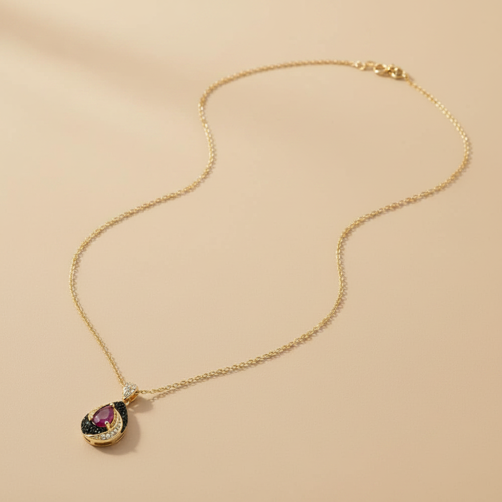Vintage Pear Ruby Pendant in Sterling Silver
