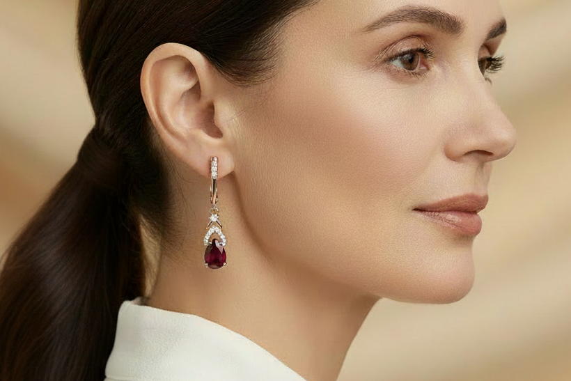 Composite Ruby Pear Drop Earrings in Rose Gold-Plated Sterling Silver