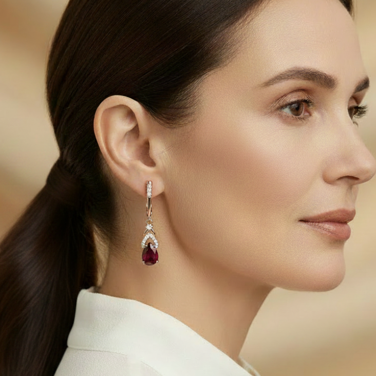 Composite Ruby Pear Drop Earrings in Rose Gold-Plated Sterling Silver