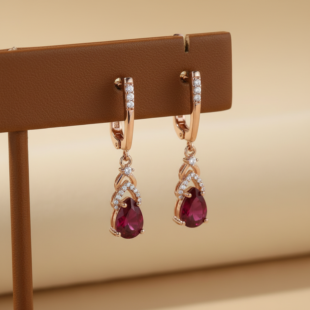 Composite Ruby Pear Drop Earrings in Rose Gold-Plated Sterling Silver