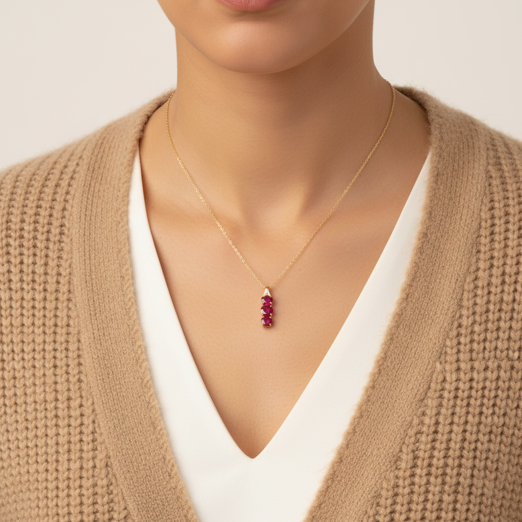 Composite Ruby Pendant Necklace in Sterling Silver