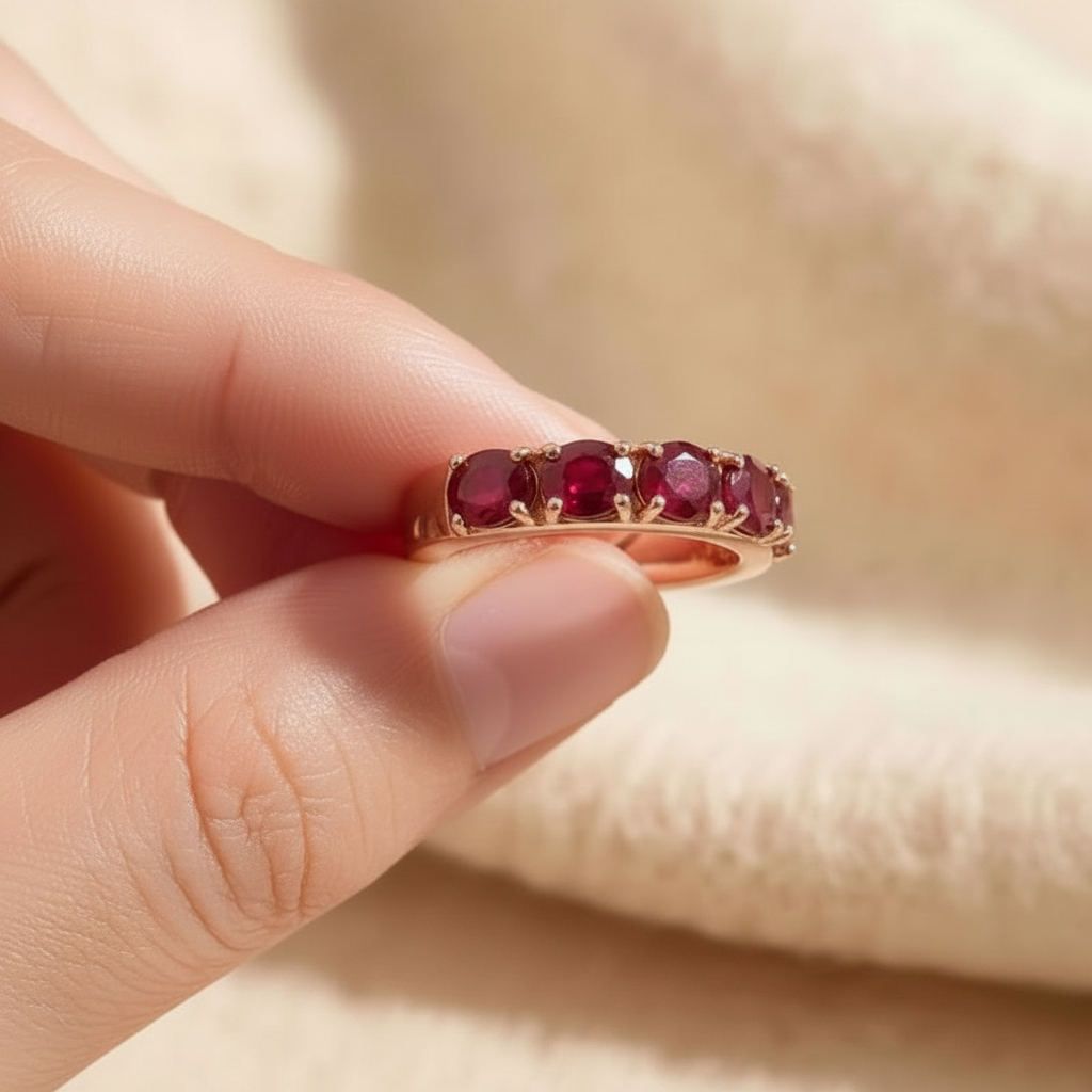 Natural Ruby Ring & Hoop Earring Set in Sterling Silver