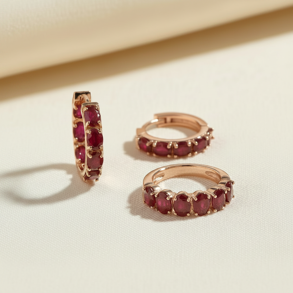 Natural Ruby Ring & Hoop Earring Set in Sterling Silver