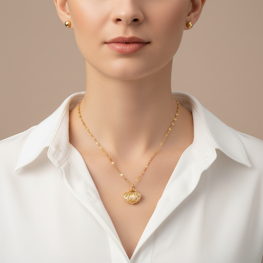 Shell Pearl Pendant Necklace in Silver