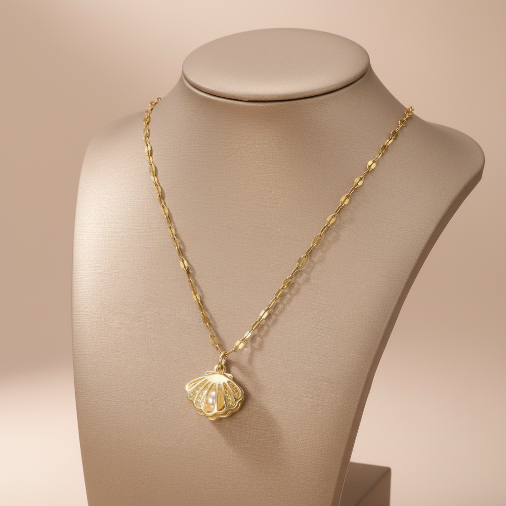 Shell Pearl Pendant Necklace in Silver