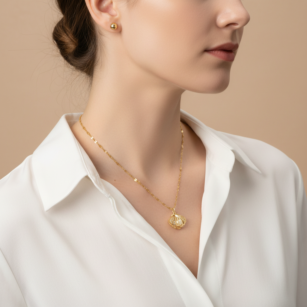 Shell Pearl Pendant Necklace in Silver