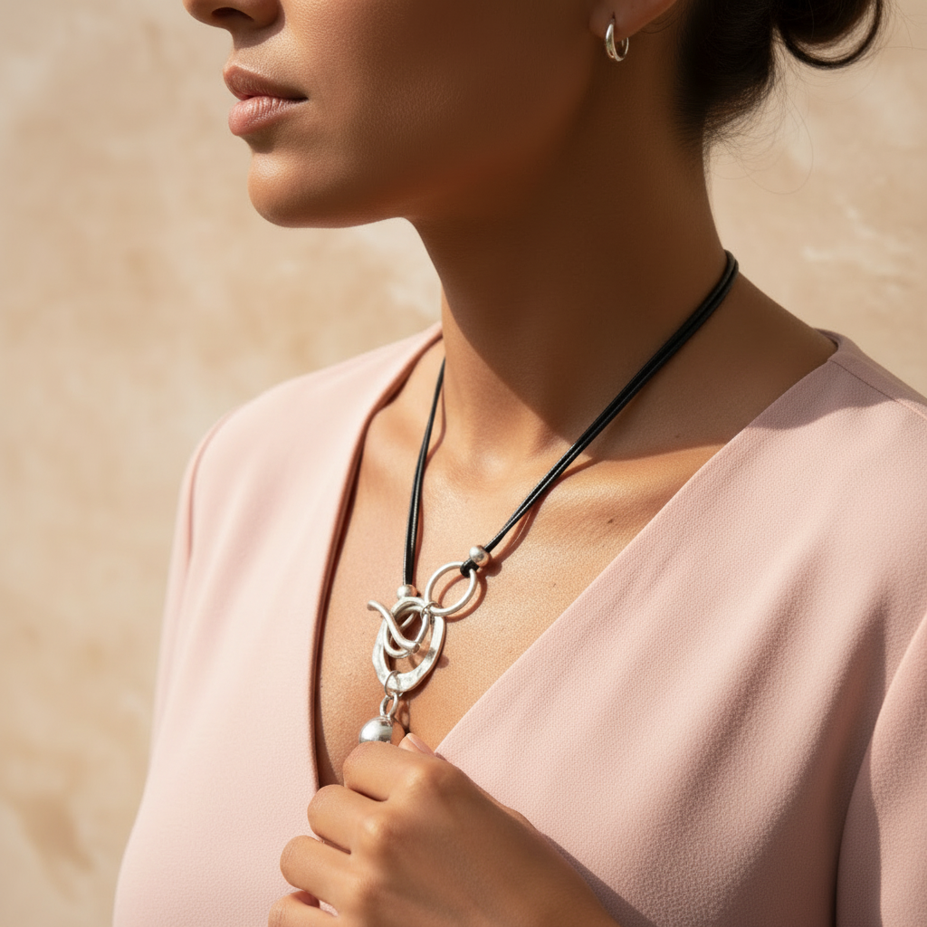 Silver Toggle Leather Cord Necklace