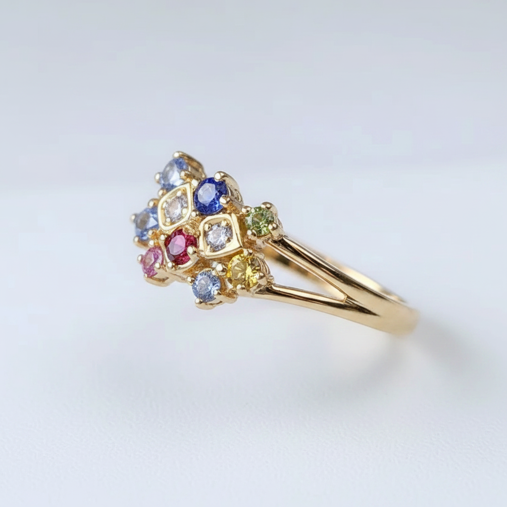 Prismatic Crystal Ring in Gold