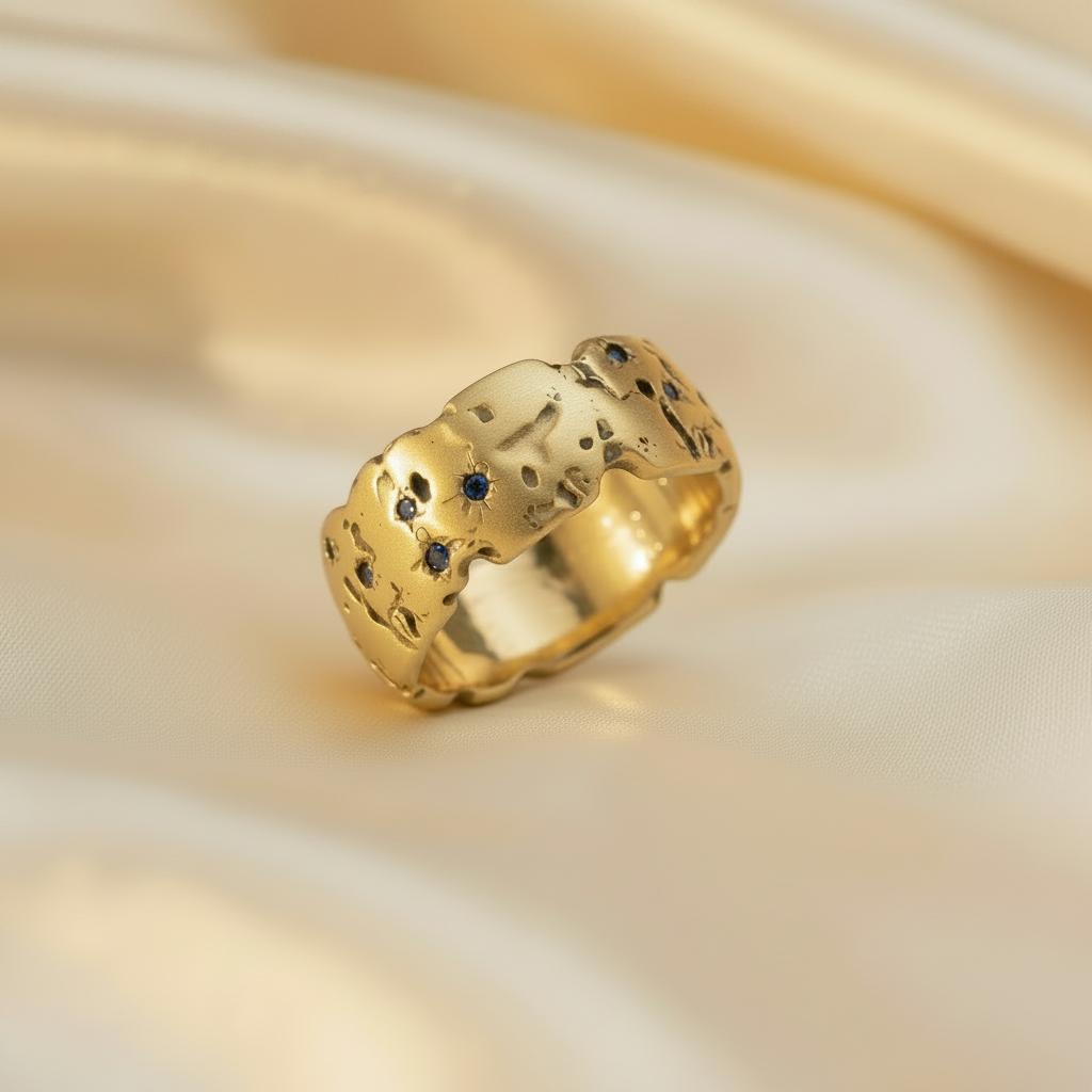 Vintage Golden Forged Blue Inlaid Crystal Ring