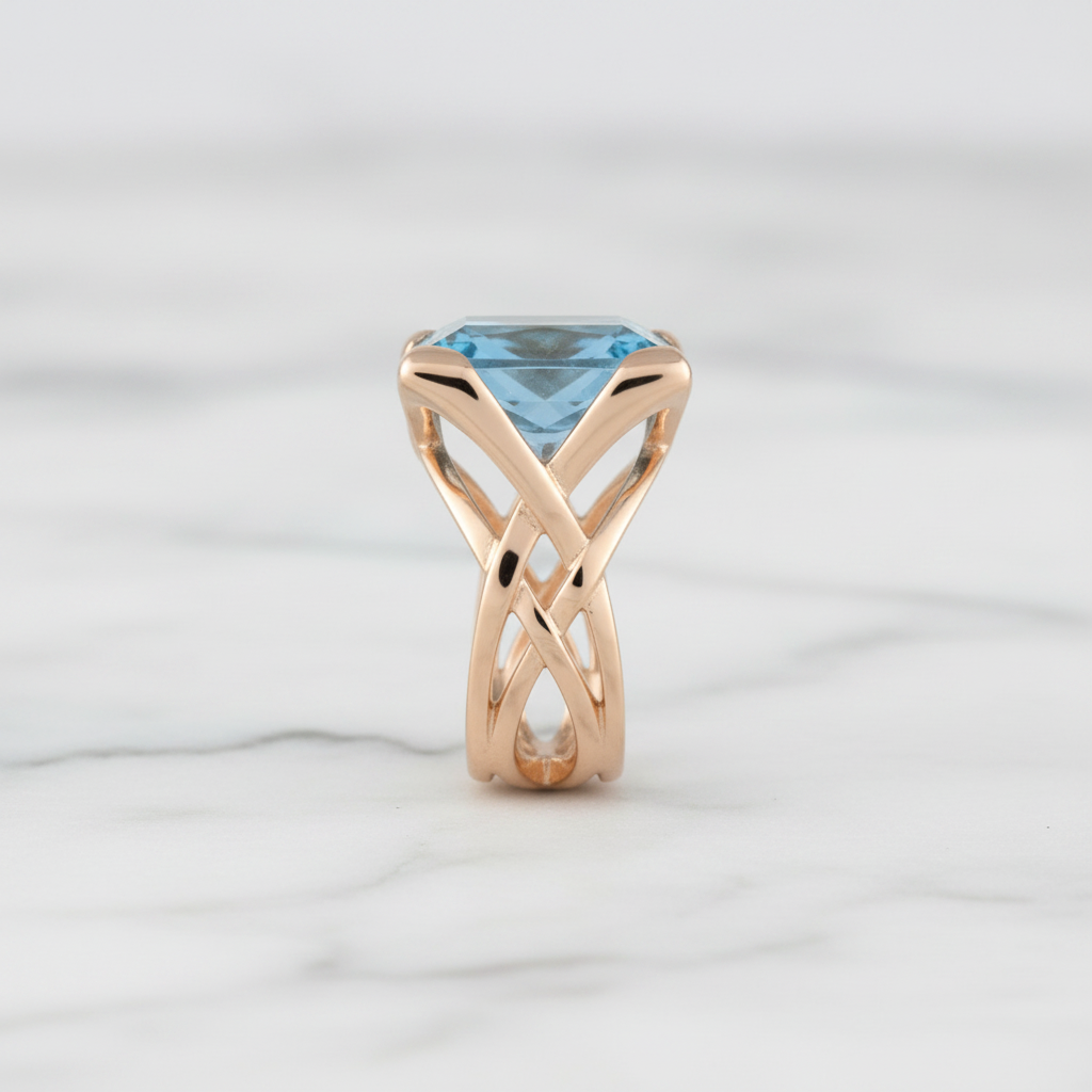 Vintage Rose Gold Blue Zirconia Ring