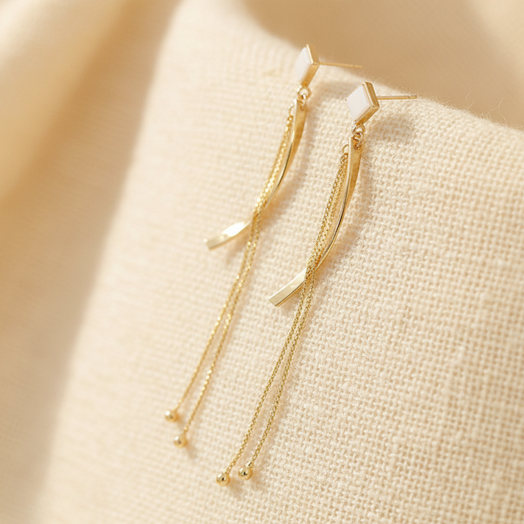 White Opal Drop Earrings in Gold