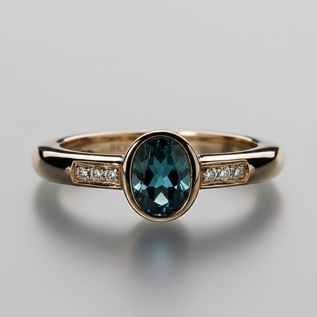 Vintage Blue Inlaid Crystal Gold Ring