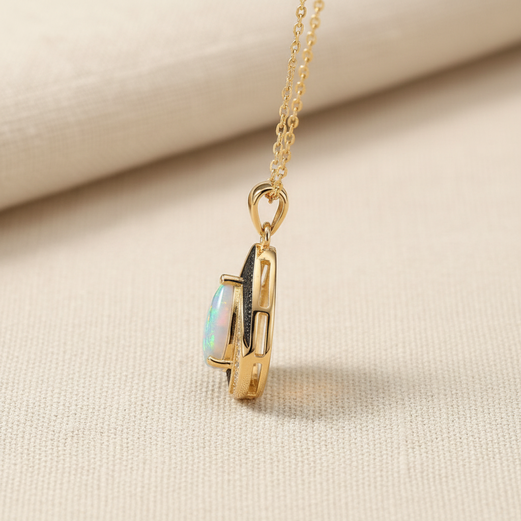 Natural Ethiopian Opal Pendant Necklace in Gold-Plated Sterling Silver