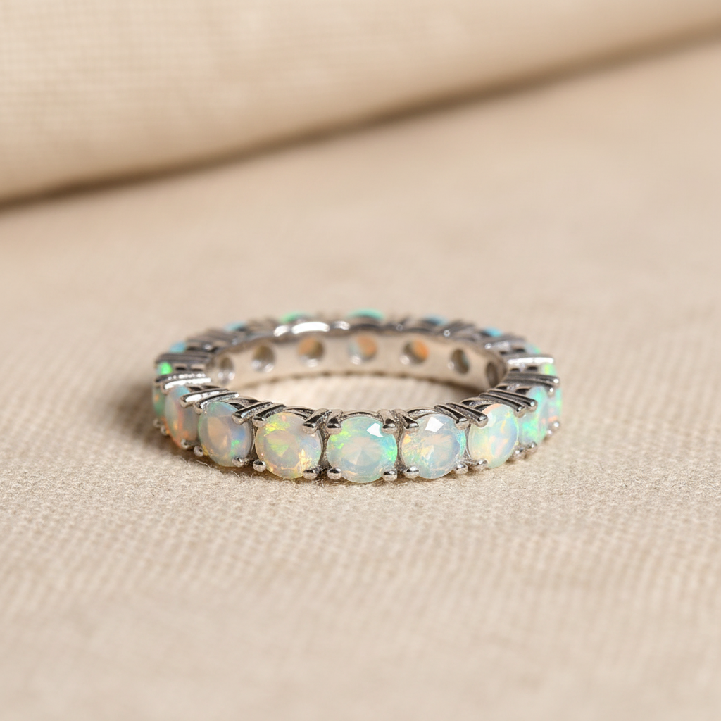 Natural Opal Eternity Band in Sterling Silver