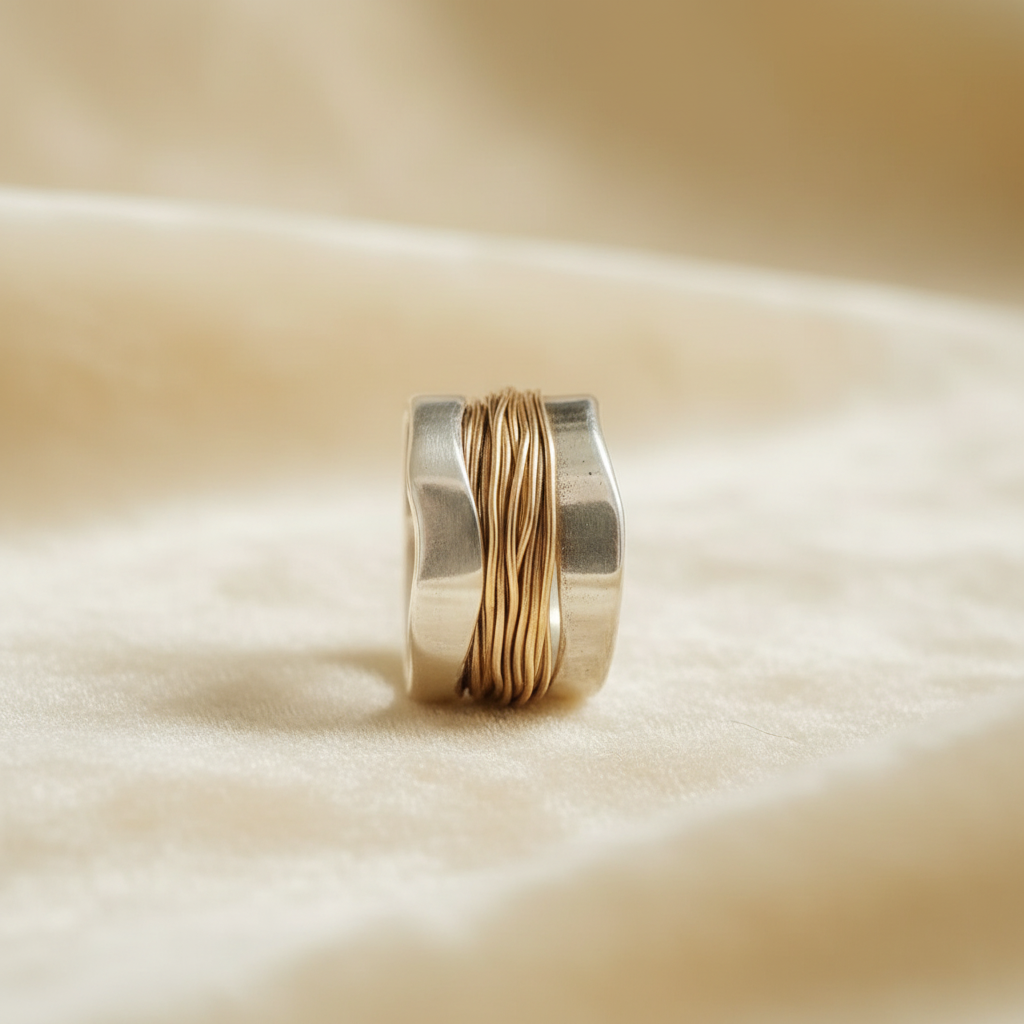 Two-Tone Silver & Gold Threaded Ring