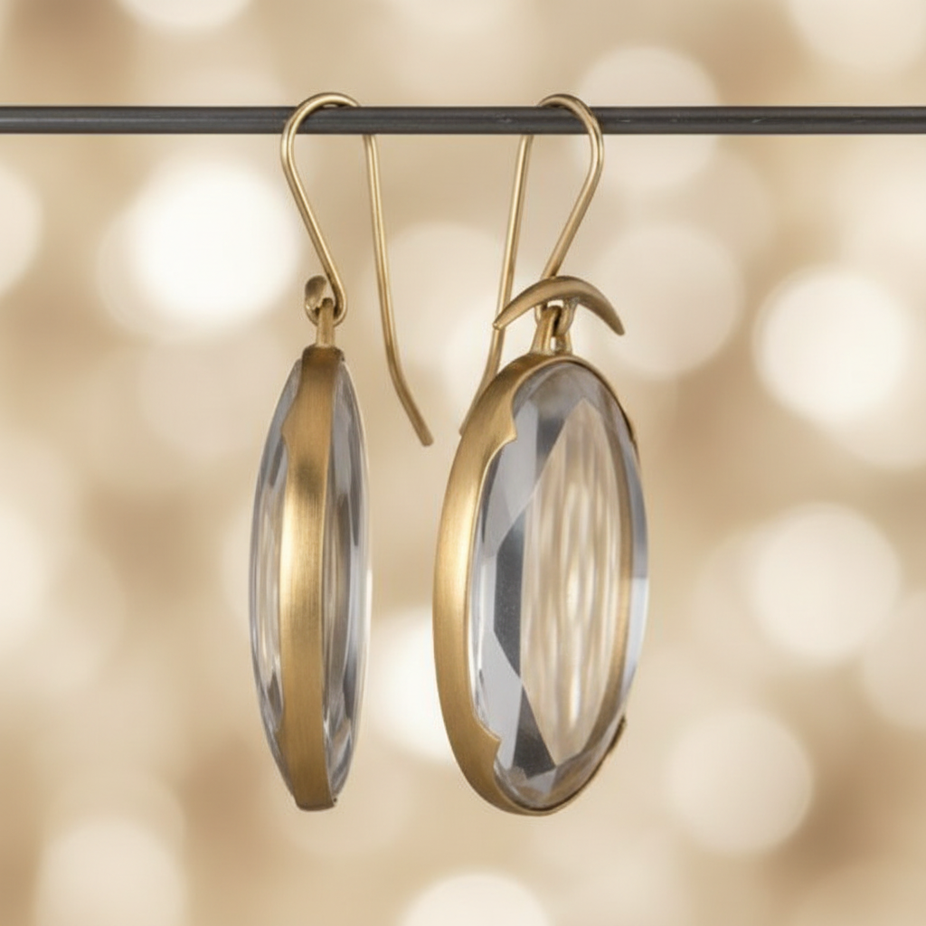 Vintage Rock-Crystal Cabochon Drops in Gold