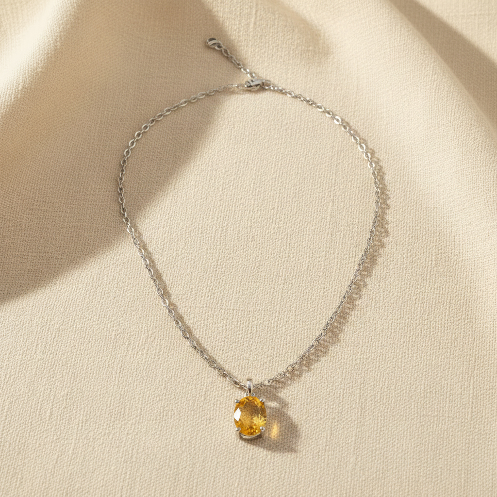 Natural Gemstone Oval Pendant Necklace in Sterling Silver