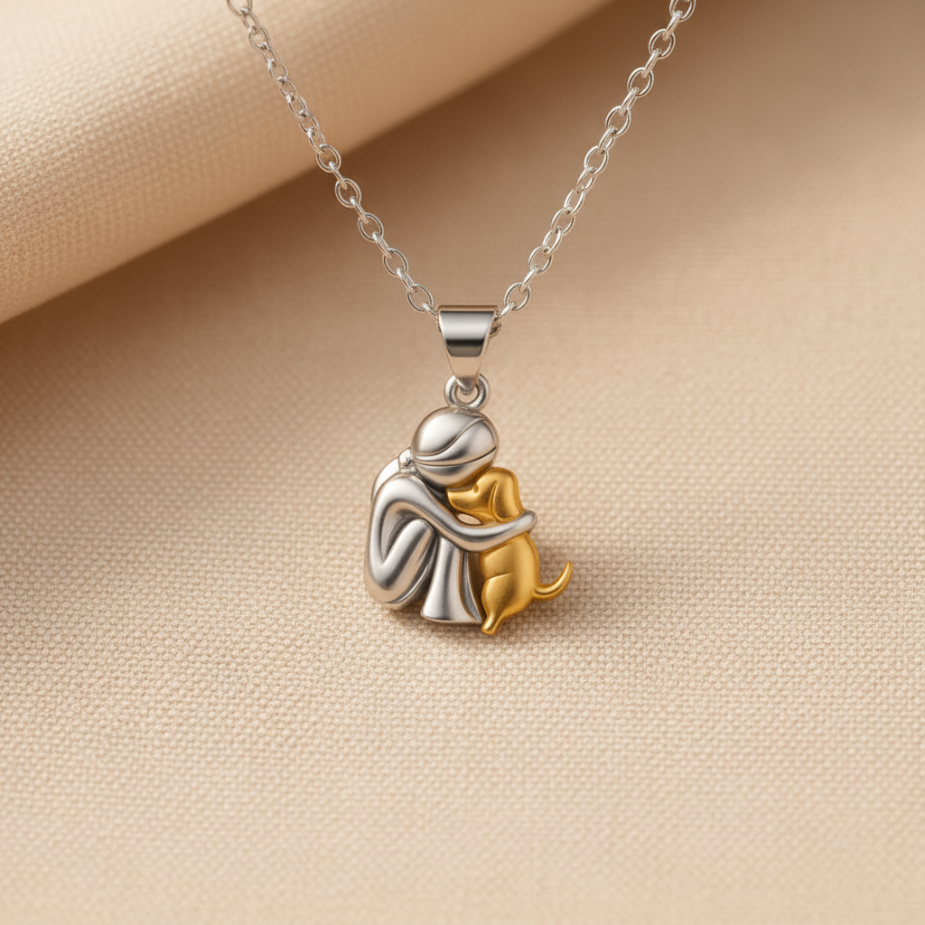 Silver & Gold Hug Dog Necklace