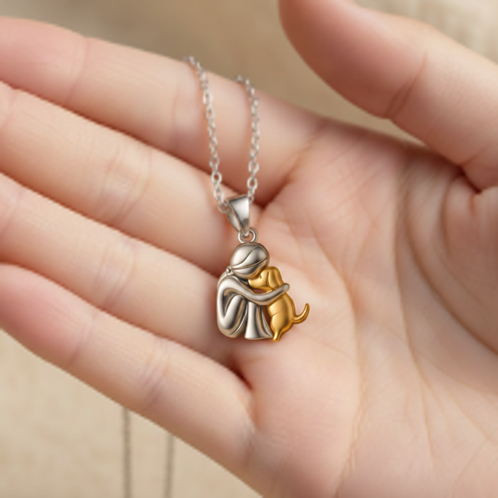 Silver & Gold Hug Dog Necklace