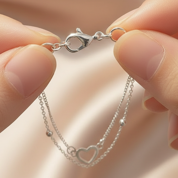 Adjustable Sterling Silver Heart Bracelet