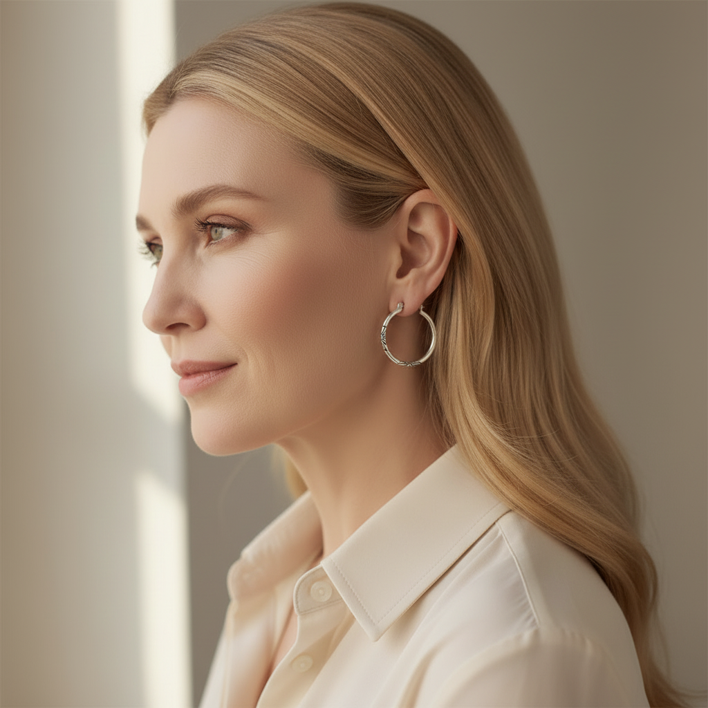 Vintage Silver engraved Hoop Earrings