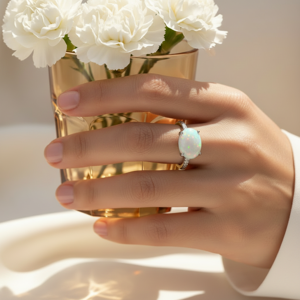 Colorful Natural Opal Ring in Sterling Silver