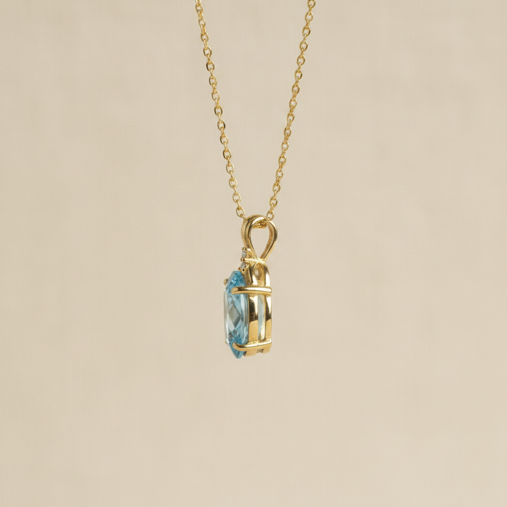 Natural Sky Blue Topaz Oval Pendant Necklace | in Sterling Silver
